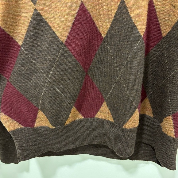 Pendleton Merino Wool Mens Sweater V-neck Plaid Argyle Brown Yellow Maroon - Picture 5 of 11